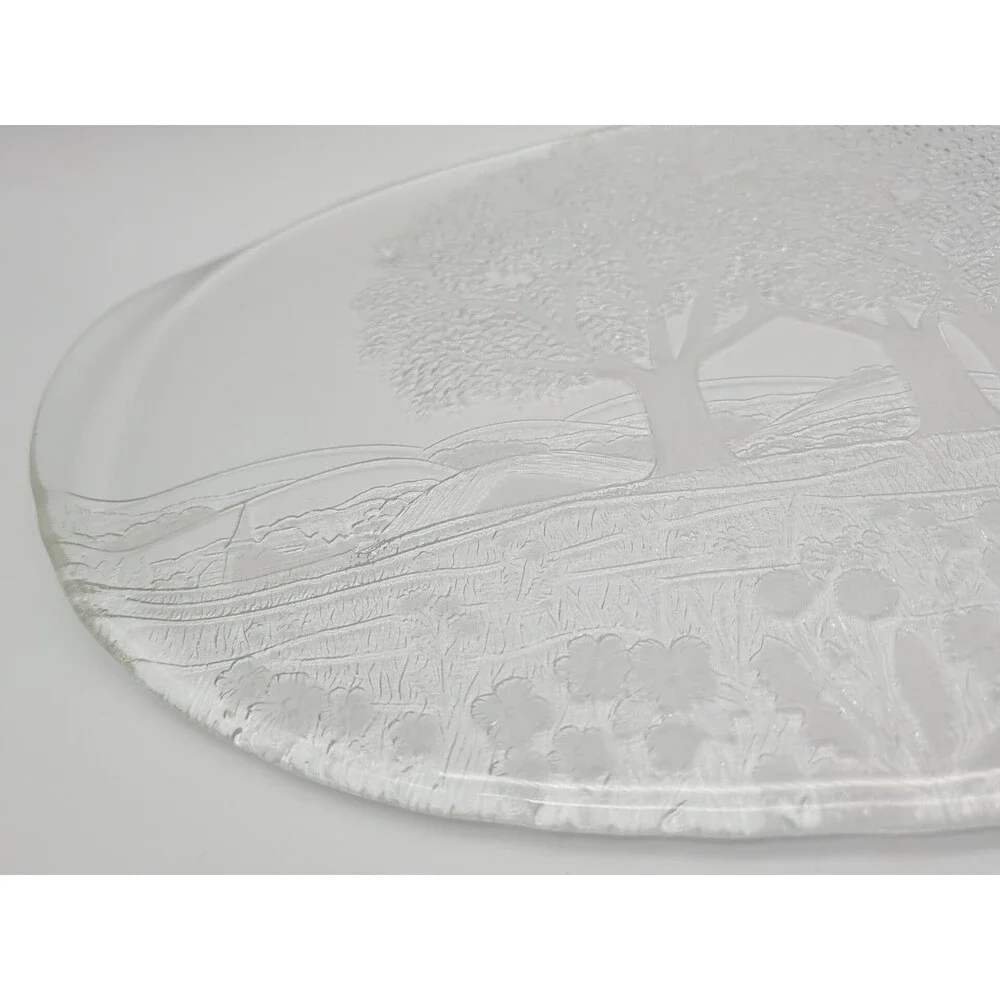 Kosta Boda Vtg Crystal Art Glass Plate Tray Platter Forest Holiday Gift BIG